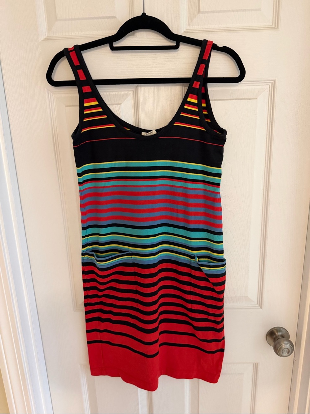 Andrea Jovine Multicolor Striped Tank Dress in Red, Black, Teal & Yellow